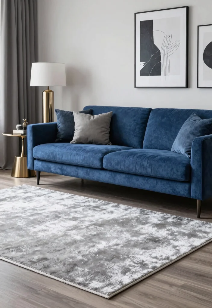 16 Blue Couch Living Room Rugs Ideas Perfect Color Pairings - 8. Elegant Silver and Gray 1