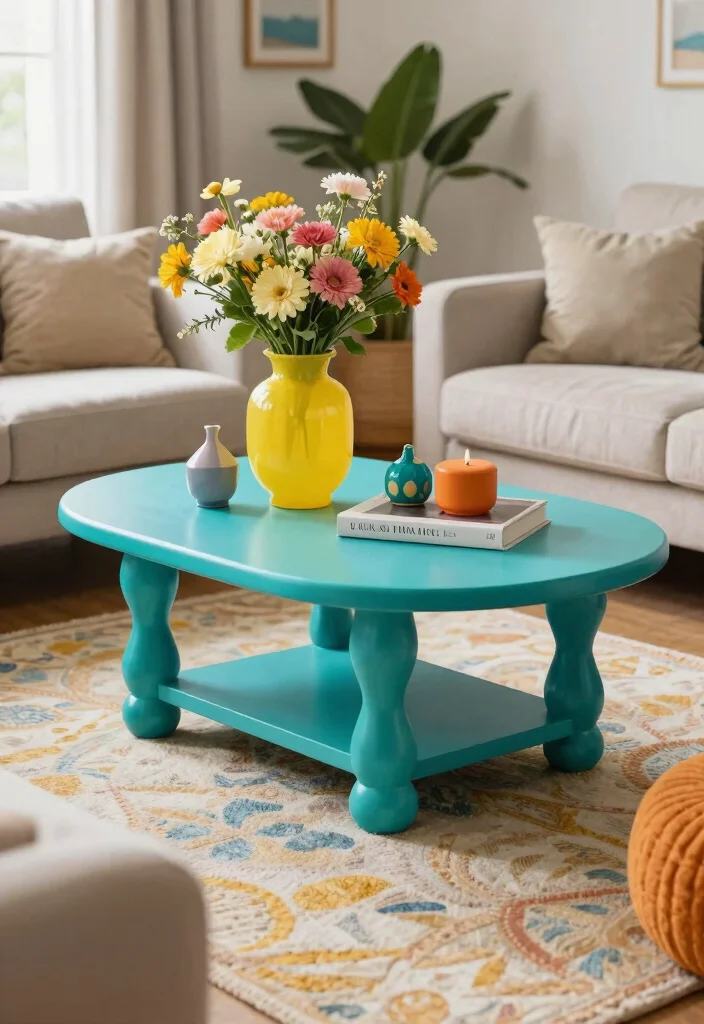 16 Coffee Table in Living Room Ideas Functional Centerpieces - 6. Bold and Colorful Tables 1