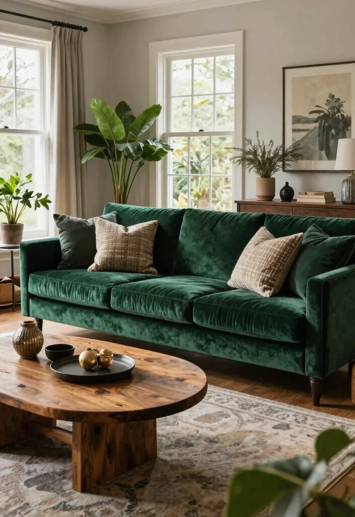 16 Couch for Living Room Ideas: Comfortable and Stylish Eco-Friendly Seating - 7. Luxurious Velvet Couch in Earthy Tones 1