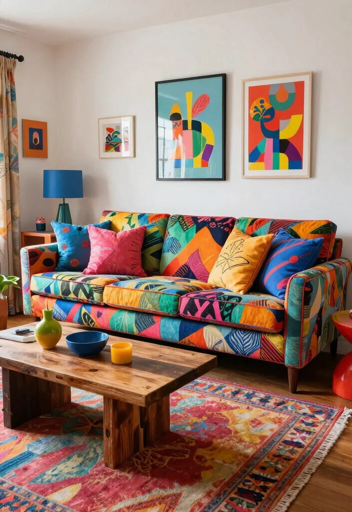 16 Couch for Living Room Ideas: Comfortable and Stylish Eco-Friendly Seating - 9. Fun and Funky Couch with Bold Patterns 1