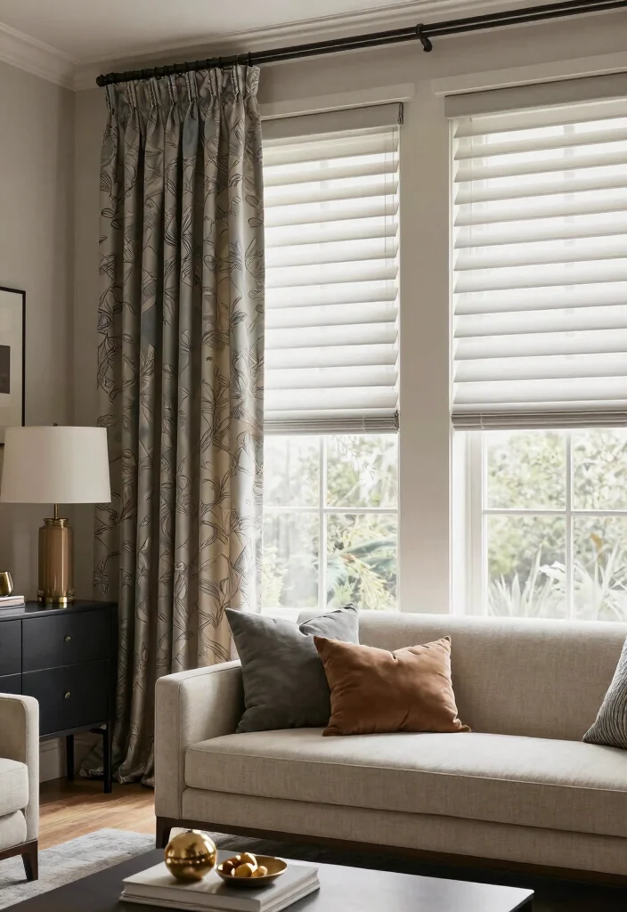 16 Living Room Blinds and Curtains Ideas Layered Window Style - 10. Combination of Classic and Modern 1
