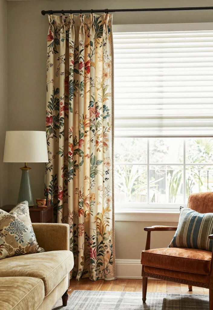 16 Living Room Blinds and Curtains Ideas Layered Window Style - 13. Vintage Meets Modern 1