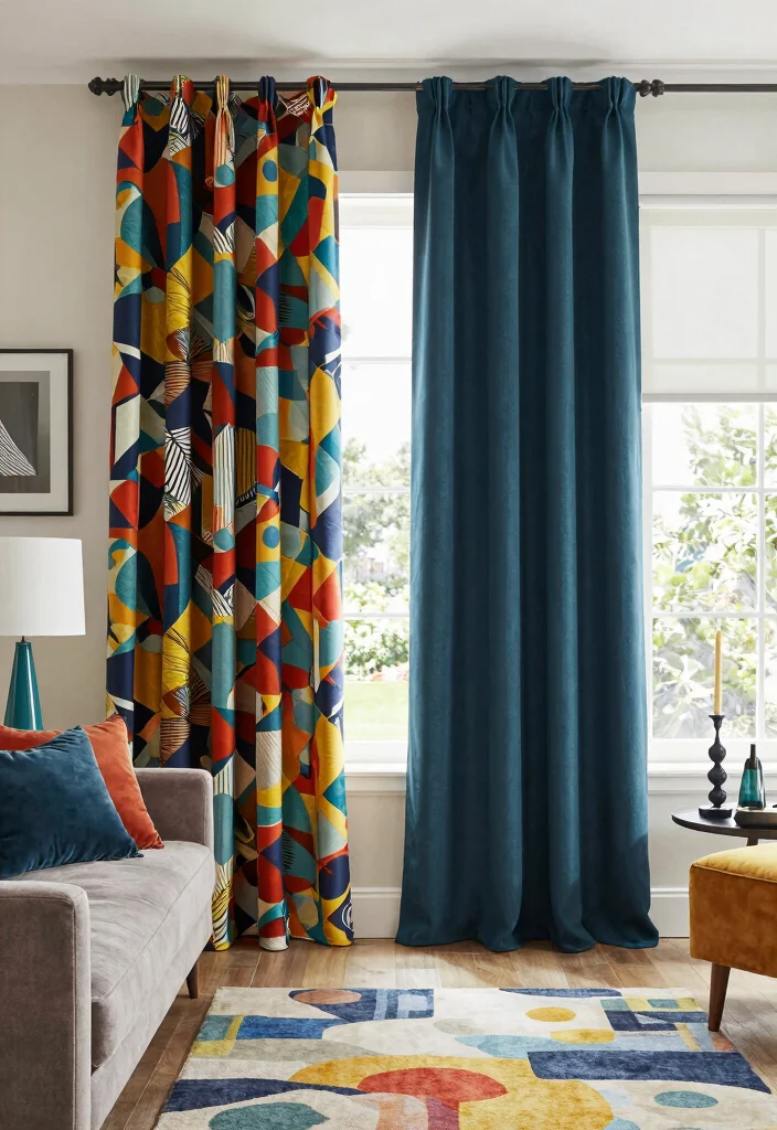 16 Living Room Blinds and Curtains Ideas Layered Window Style - 2. Bold Patterns 1