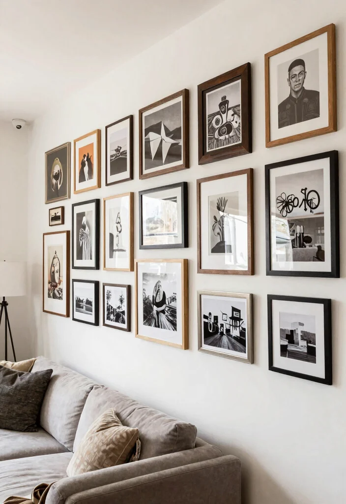 16 Long Living Room Decor Ideas for Smart Flow and Balance - 8. Artful Gallery Walls 1