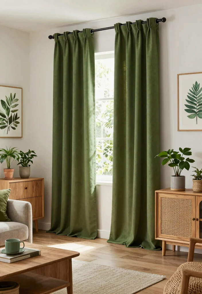 16 Olive Green Curtains Living Room Ideas Earthy Calm Touch - 15. Nature-Inspired Decor with Olive Green Accents 1