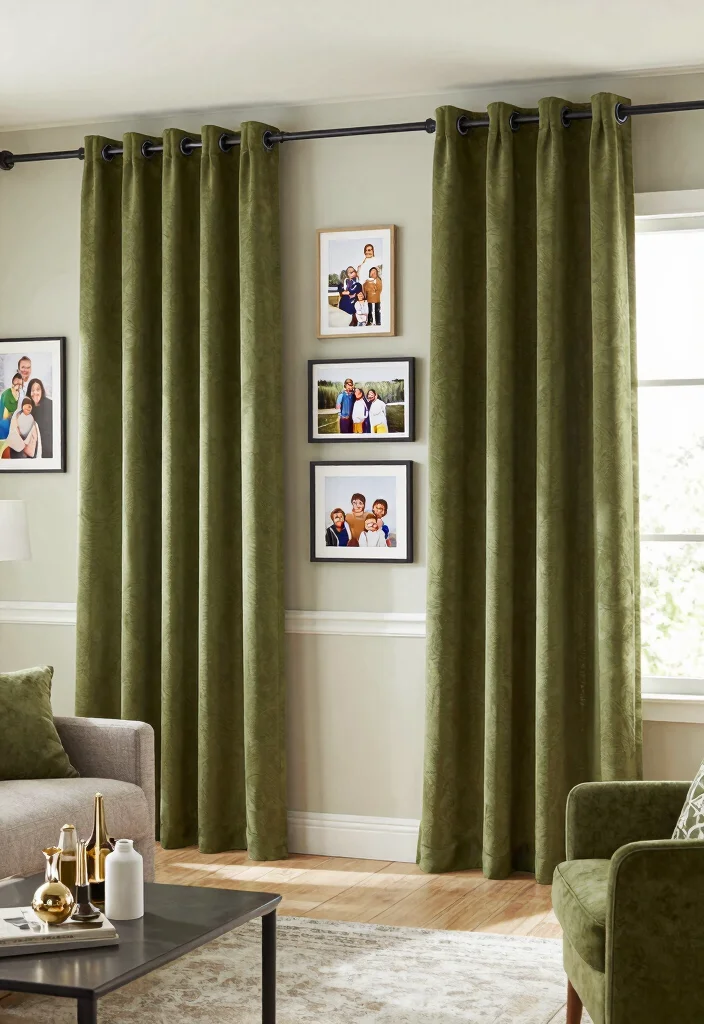 16 Olive Green Curtains Living Room Ideas Earthy Calm Touch - 16. Personalized Touch with Olive Green Curtains 1