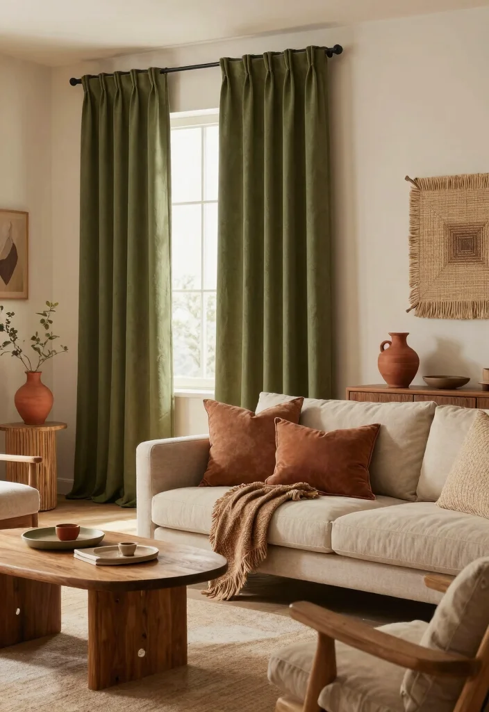 16 Olive Green Curtains Living Room Ideas Earthy Calm Touch - 3. Earthy Color Schemes with Olive Green Accents 1