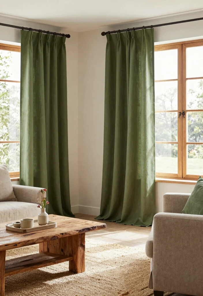 16 Olive Green Curtains Living Room Ideas Earthy Calm Touch - 5. Sustainable Living with Organic Cotton Curtains 1