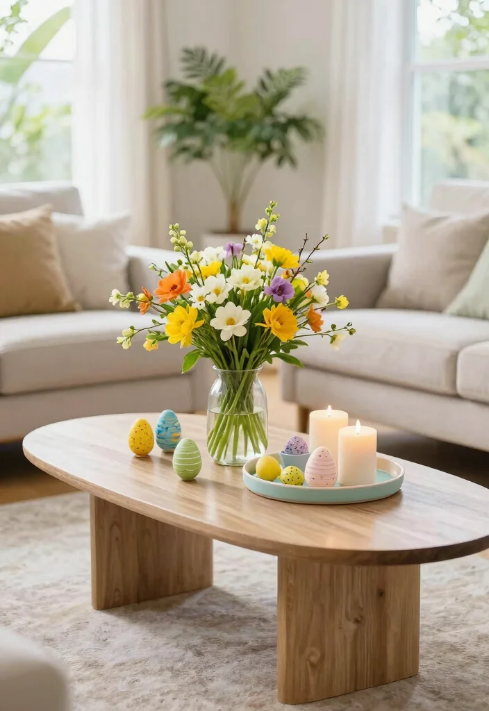 16 Oval Coffee Table Living Room Ideas: Soft Flowing Shape - 10. Seasonal Decor 1