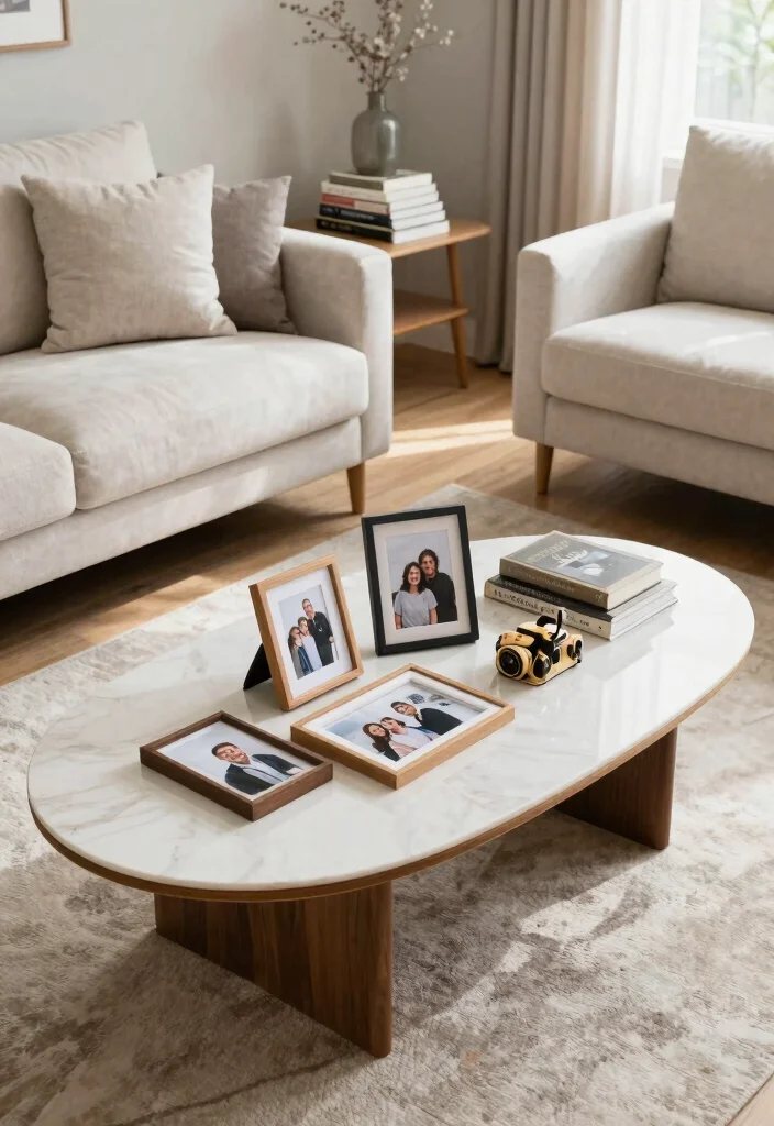 16 Oval Coffee Table Living Room Ideas: Soft Flowing Shape - 15. Personal Touches 1