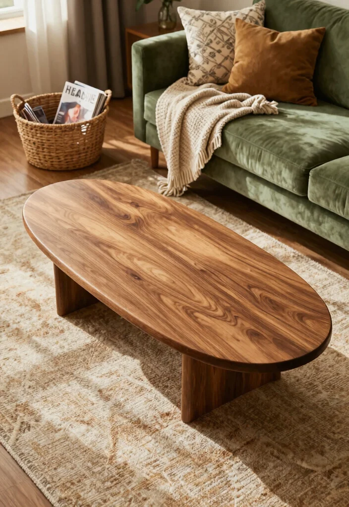 16 Oval Coffee Table Living Room Ideas: Soft Flowing Shape - 2. Layer Textures 1