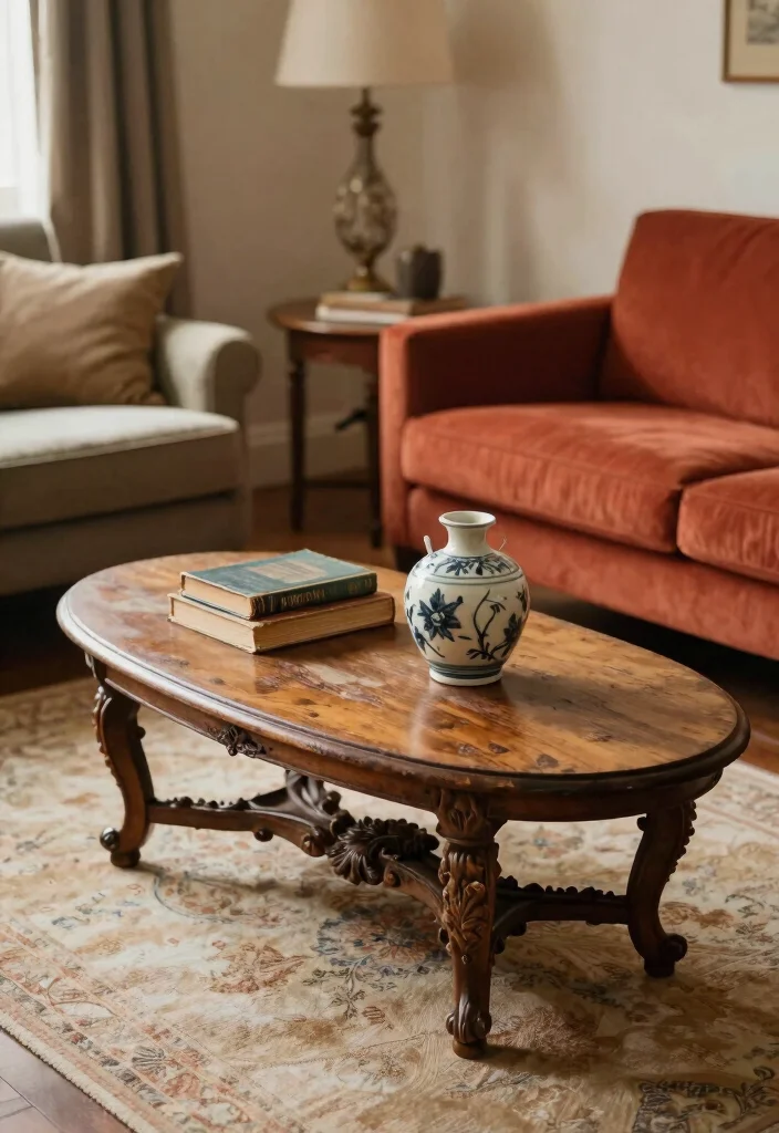 16 Oval Coffee Table Living Room Ideas: Soft Flowing Shape - 4. Go Vintage 1