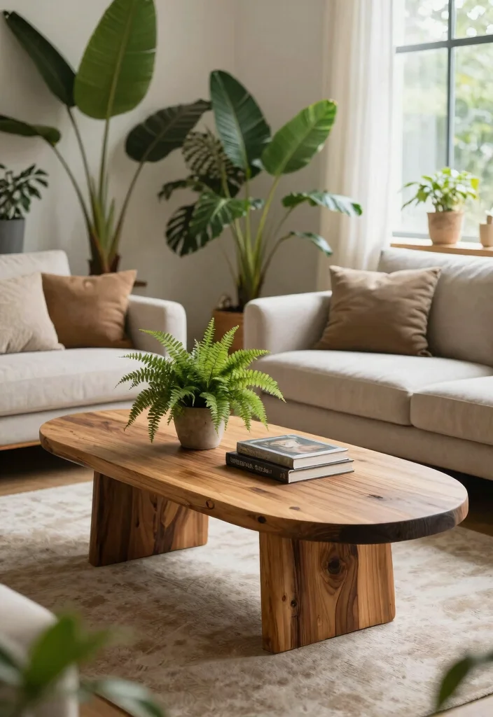 16 Oval Coffee Table Living Room Ideas: Soft Flowing Shape - 6. Natural Elements 1