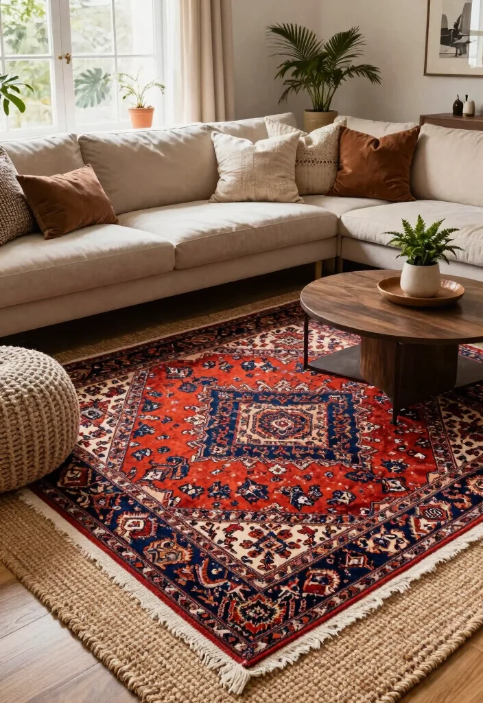 16 Persian Rug Living Room Aesthetic Ideas: Timeless Artful Style - 1. Layering Textures for a Cozy Feel 1