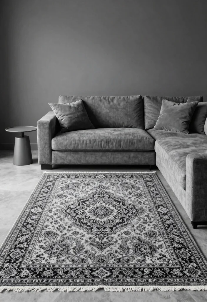 16 Persian Rug Living Room Aesthetic Ideas: Timeless Artful Style - 10. Going Monochrome 1