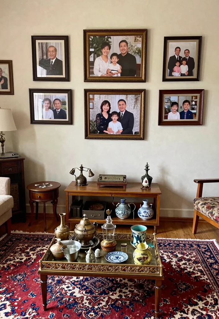 16 Persian Rug Living Room Aesthetic Ideas: Timeless Artful Style - 13. Personalizing with Family Heirlooms 1