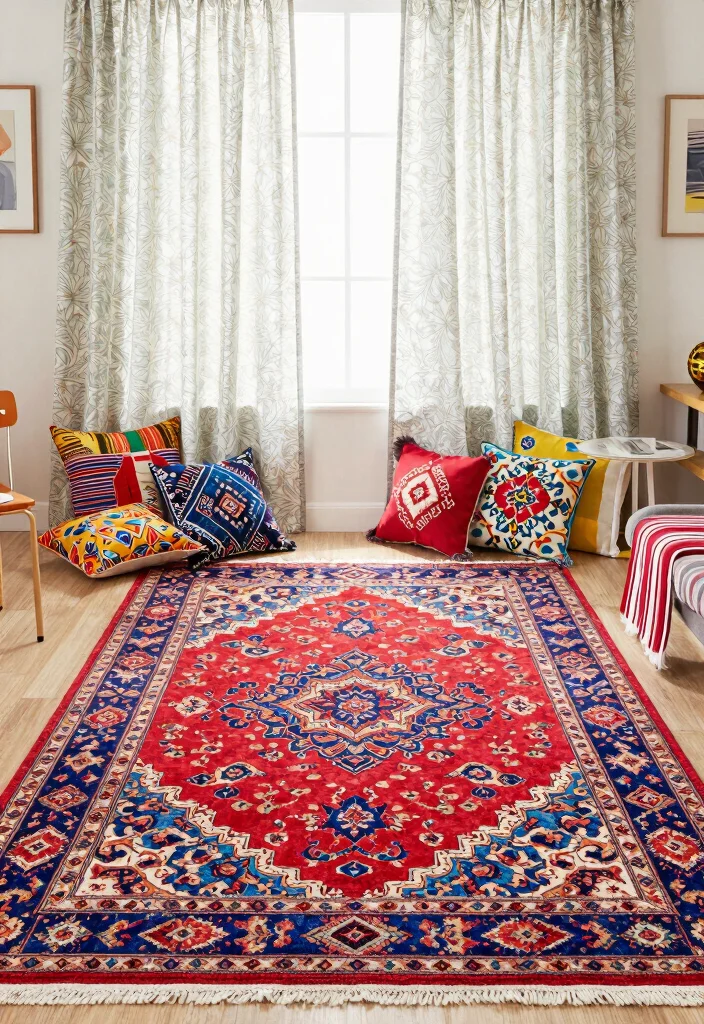 16 Persian Rug Living Room Aesthetic Ideas: Timeless Artful Style - 14. Playful Patterns and Prints 1
