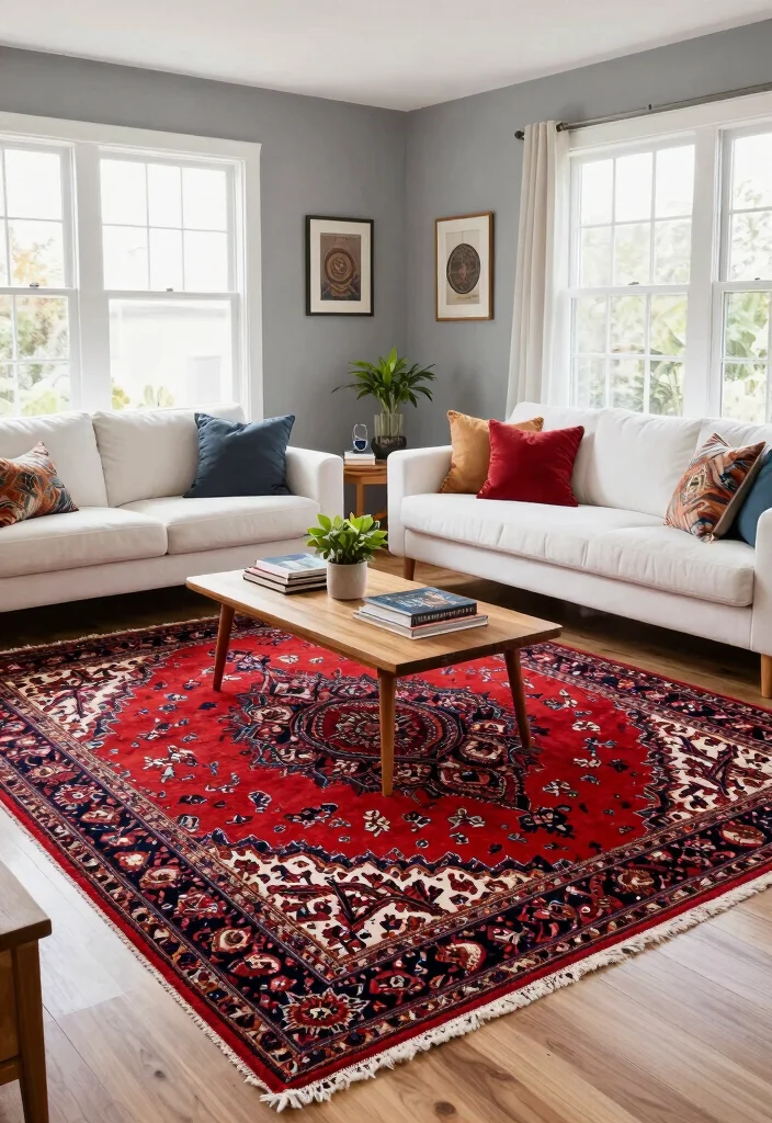 16 Persian Rug Living Room Aesthetic Ideas: Timeless Artful Style - 2. Embrace Bold Colors 1