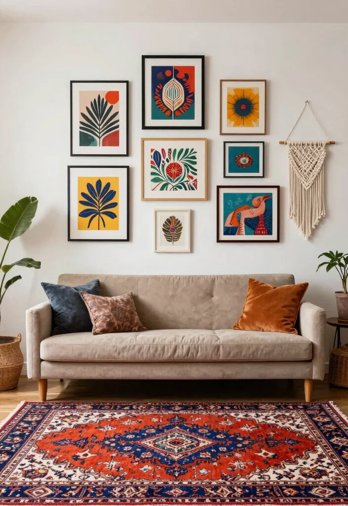 16 Persian Rug Living Room Aesthetic Ideas: Timeless Artful Style - 3. Incorporating Art and Decor 1