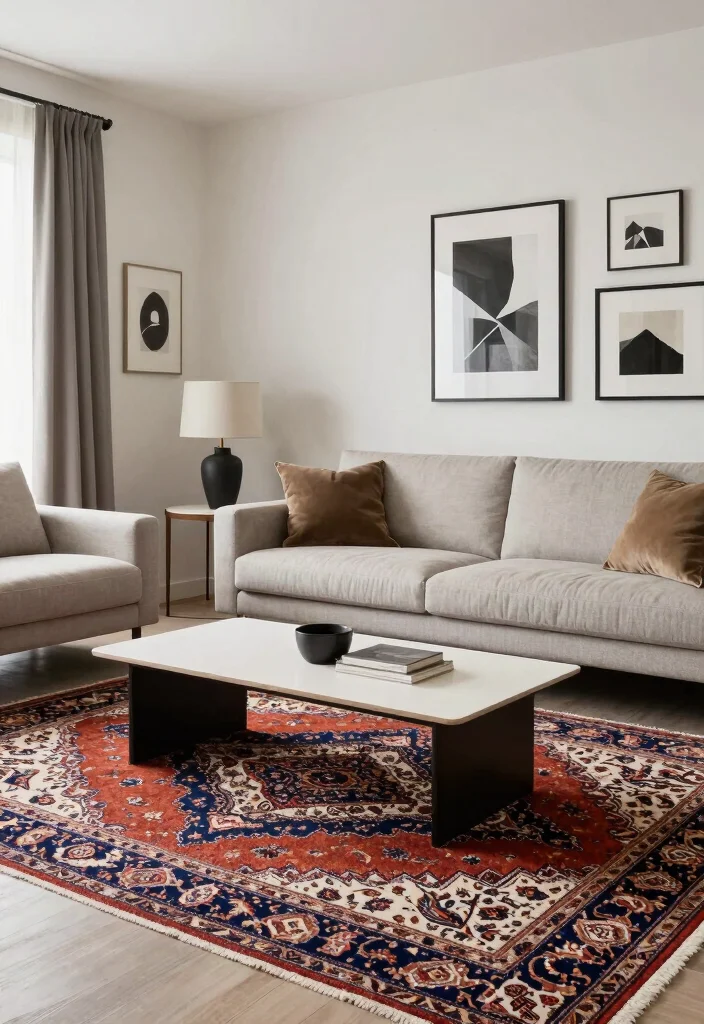 16 Persian Rug Living Room Aesthetic Ideas: Timeless Artful Style - 4. Mixing Modern and Traditional Elements 1