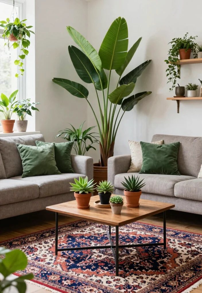 16 Persian Rug Living Room Aesthetic Ideas: Timeless Artful Style - 8. Incorporating Plants for Freshness 1