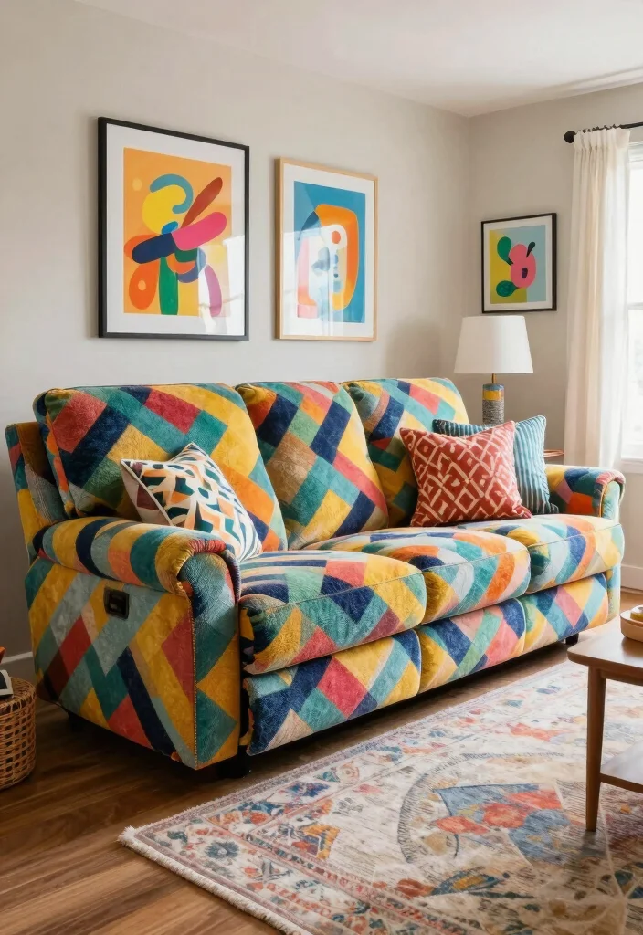 16 Recliner Couch Living Room Ideas: Comfort Meets Style - 10. Playful Patterns 1
