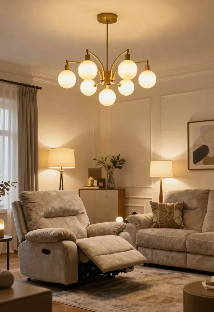 16 Recliner Couch Living Room Ideas: Comfort Meets Style - 14. Statement Lighting 1