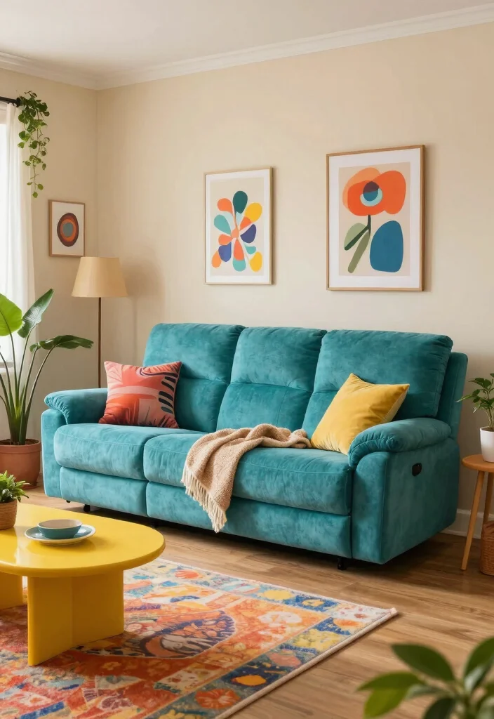 16 Recliner Couch Living Room Ideas: Comfort Meets Style - 5. Color Pop Accents 1