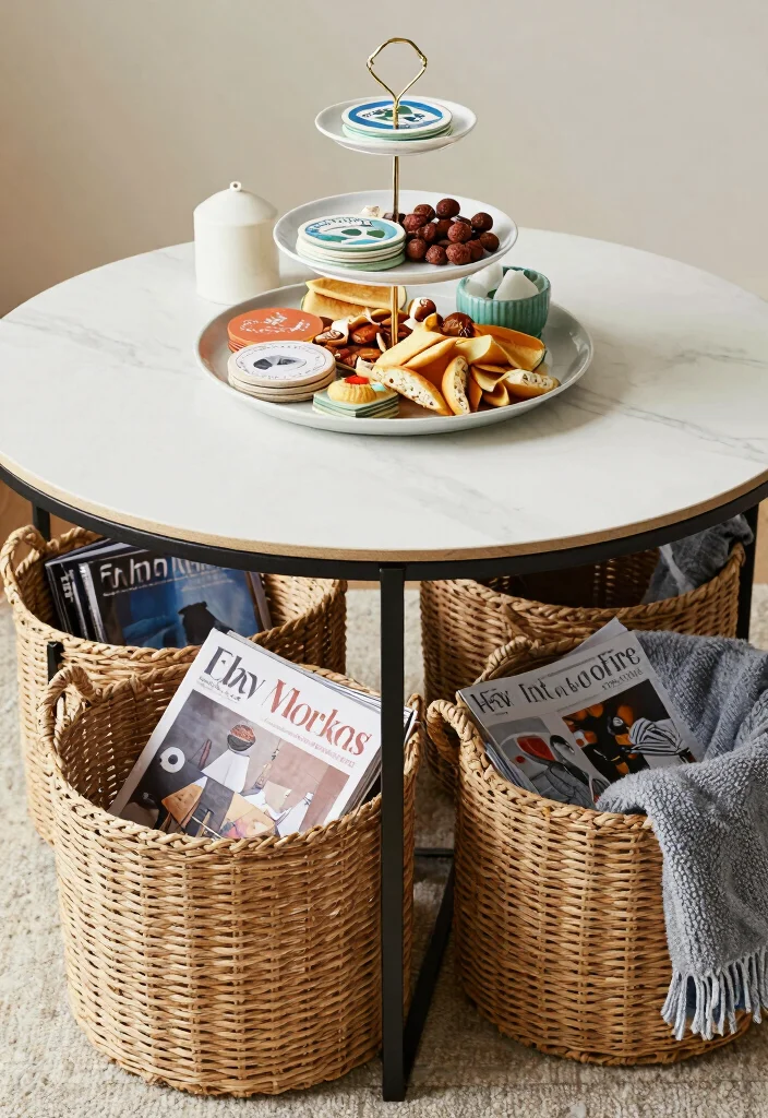 16 Round Table Decor Living Room Ideas for Soft Balanced Styling - 12. Utilize Functionality 1