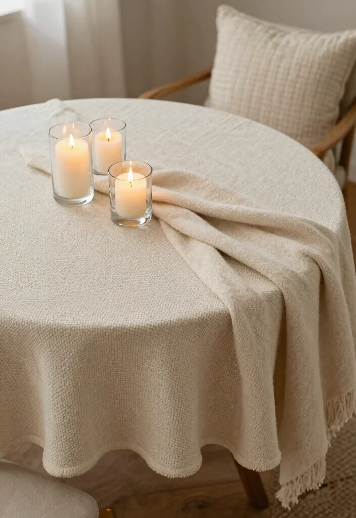 16 Round Table Decor Living Room Ideas for Soft Balanced Styling - 2. Soft Textiles for Comfort 1