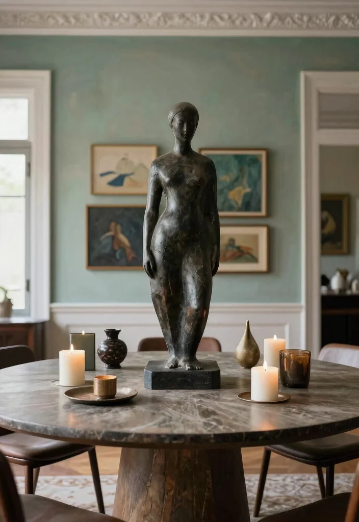 16 Round Table Decor Living Room Ideas for Soft Balanced Styling - 9. Artistic Elements 1