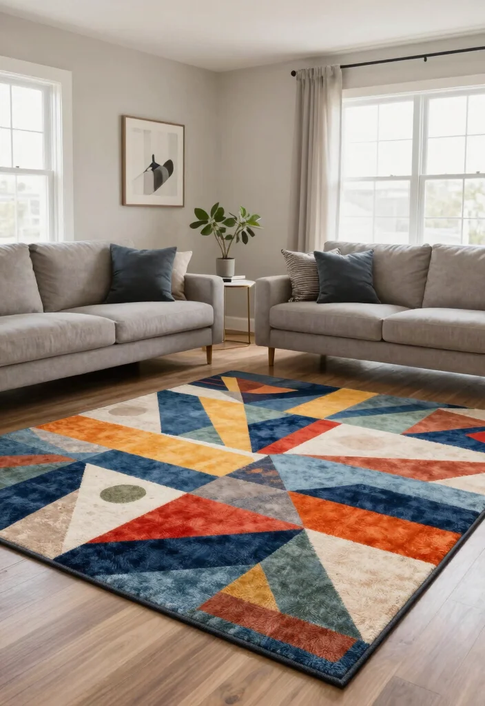 16 Rugs in Living Room Size Ideas: Get Proportions Right - 15. Geometric Shapes: Contemporary Flair 1