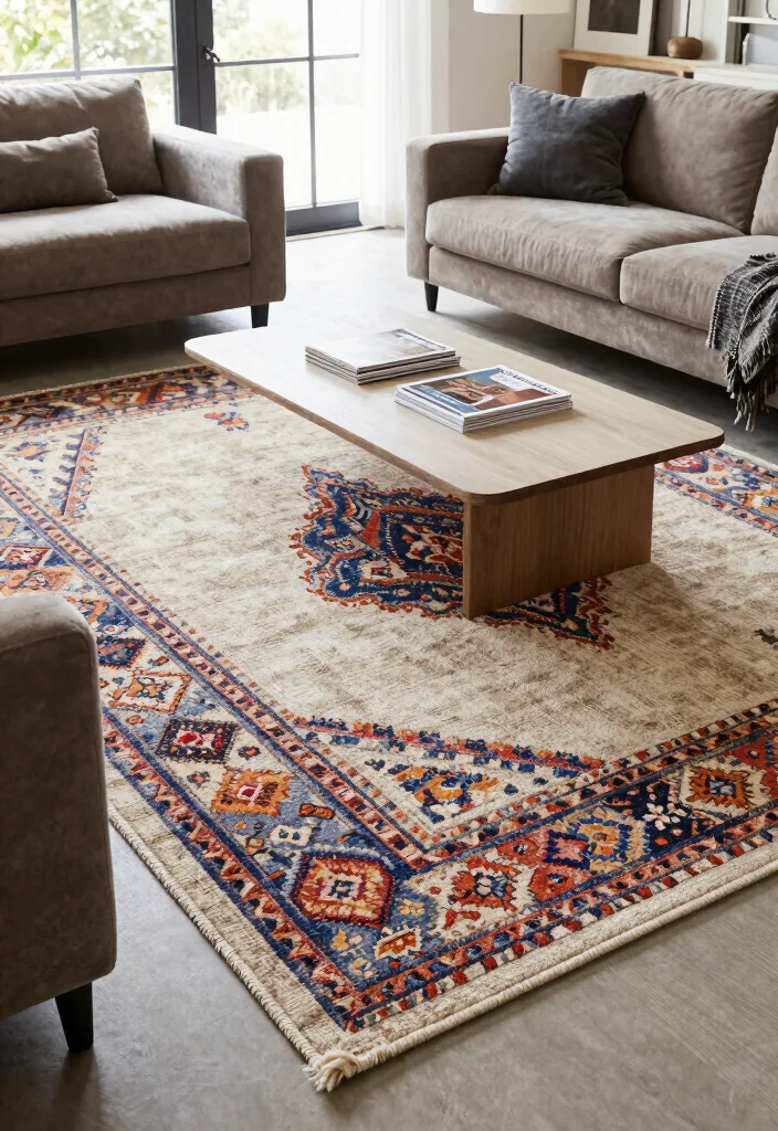16 Rugs in Living Room Size Ideas: Get Proportions Right - 2. Layering for Depth and Warmth 1