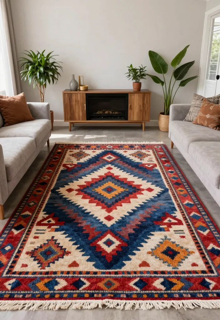 16 Rugs in Living Room Size Ideas: Get Proportions Right - 6. Statement Rugs: A Focus Piece 1