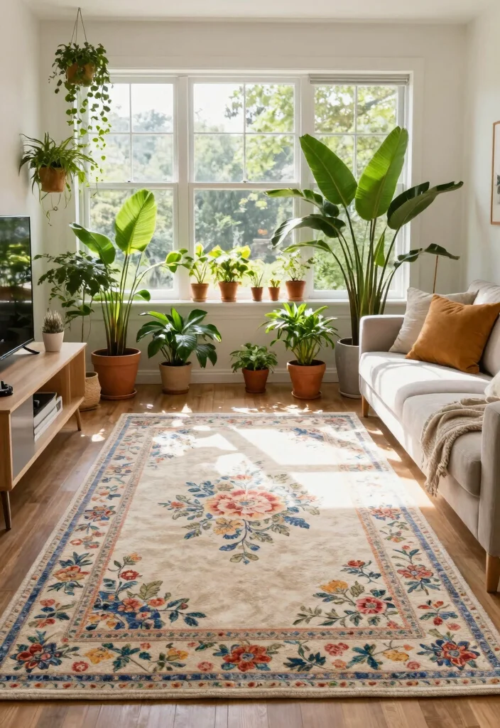16 Rugs in Living Room Size Ideas: Get Proportions Right - 8. Outdoor-Inspired Rugs for Natural Vibes 1