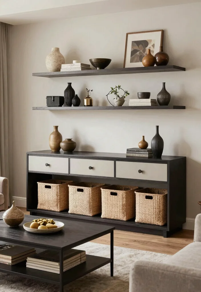 17 Chic Feminine Living Room Decor Ideas for Your Girl Apartment - 13. Creative Storage Solutions 1