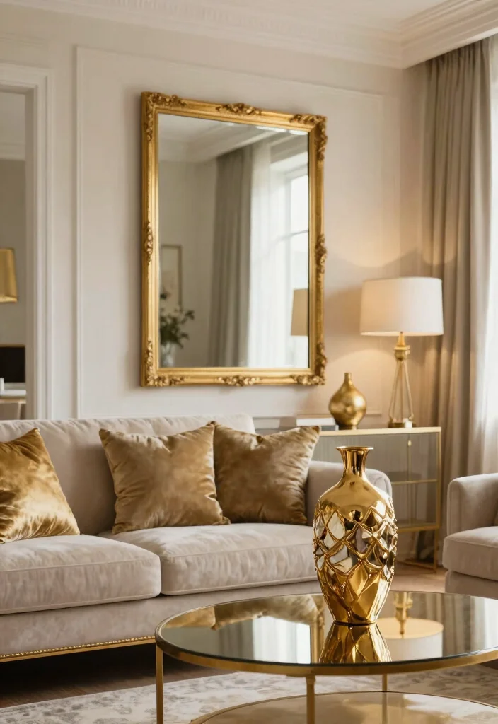 17 Chic Feminine Living Room Decor Ideas for Your Girl Apartment - 14. Pops of Gold Accents 1