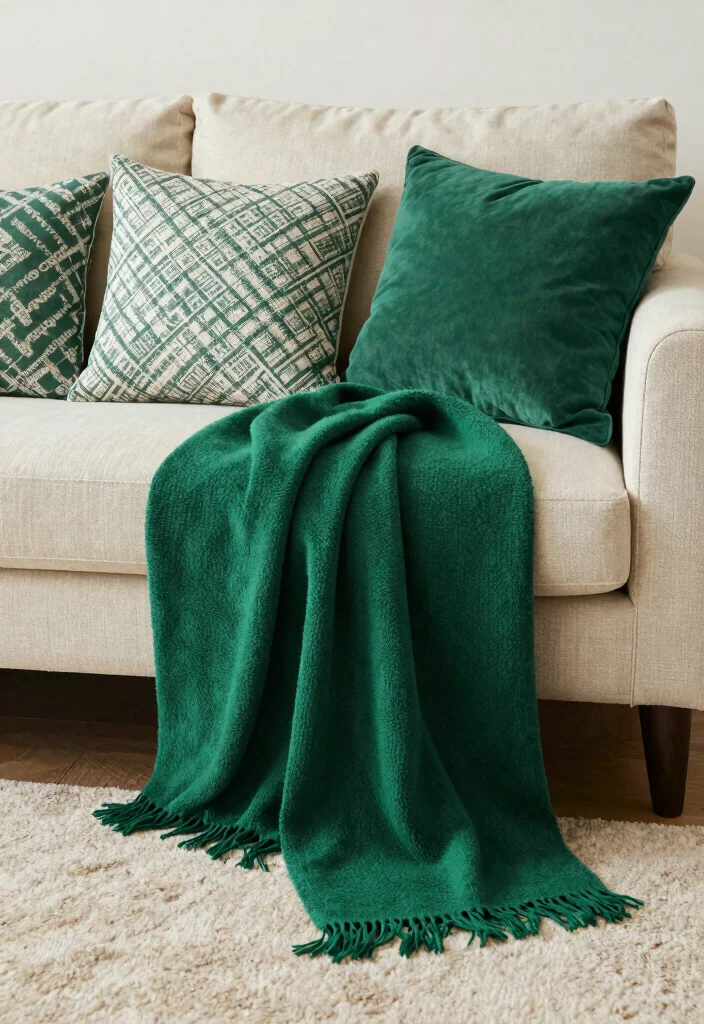 17 Emerald Green Living Room Decor Ideas Rich Luxe Vibes - 10. Layered Textiles 1