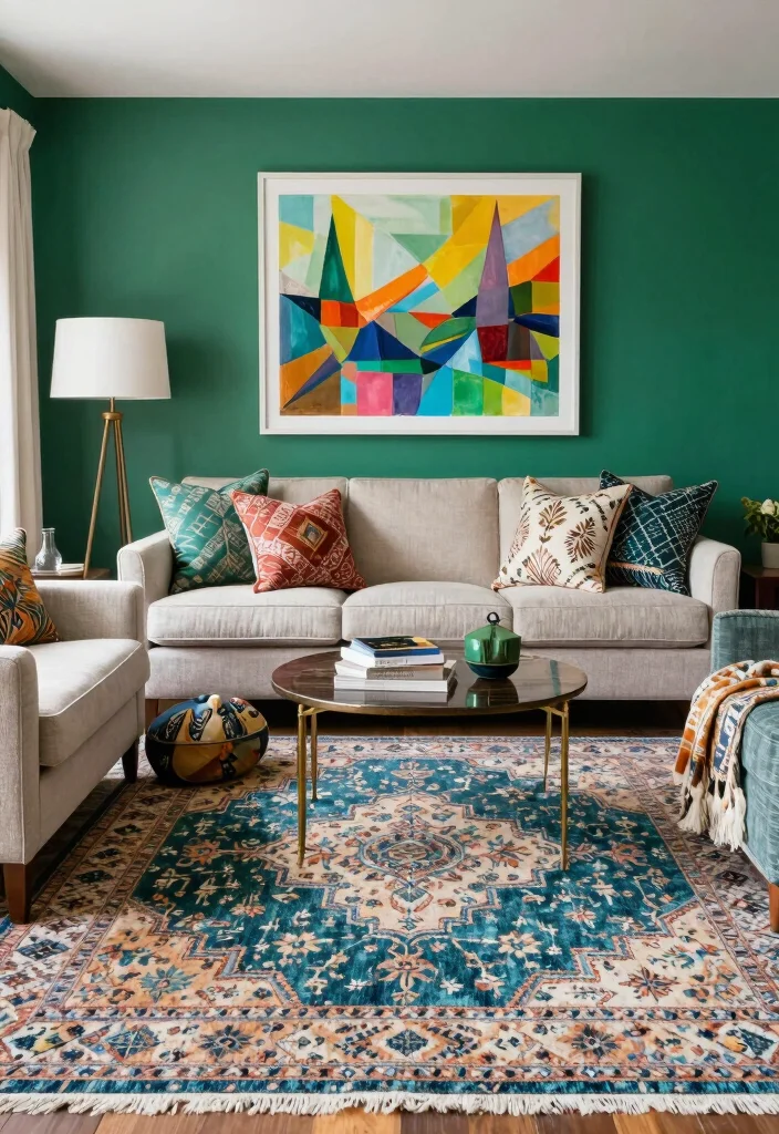 17 Emerald Green Living Room Decor Ideas Rich Luxe Vibes - 12. Mixing Patterns 1