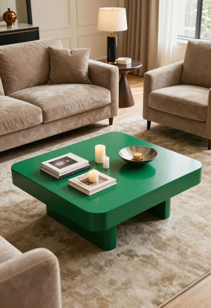 17 Emerald Green Living Room Decor Ideas Rich Luxe Vibes - 14. Emerald Green Coffee Table 1
