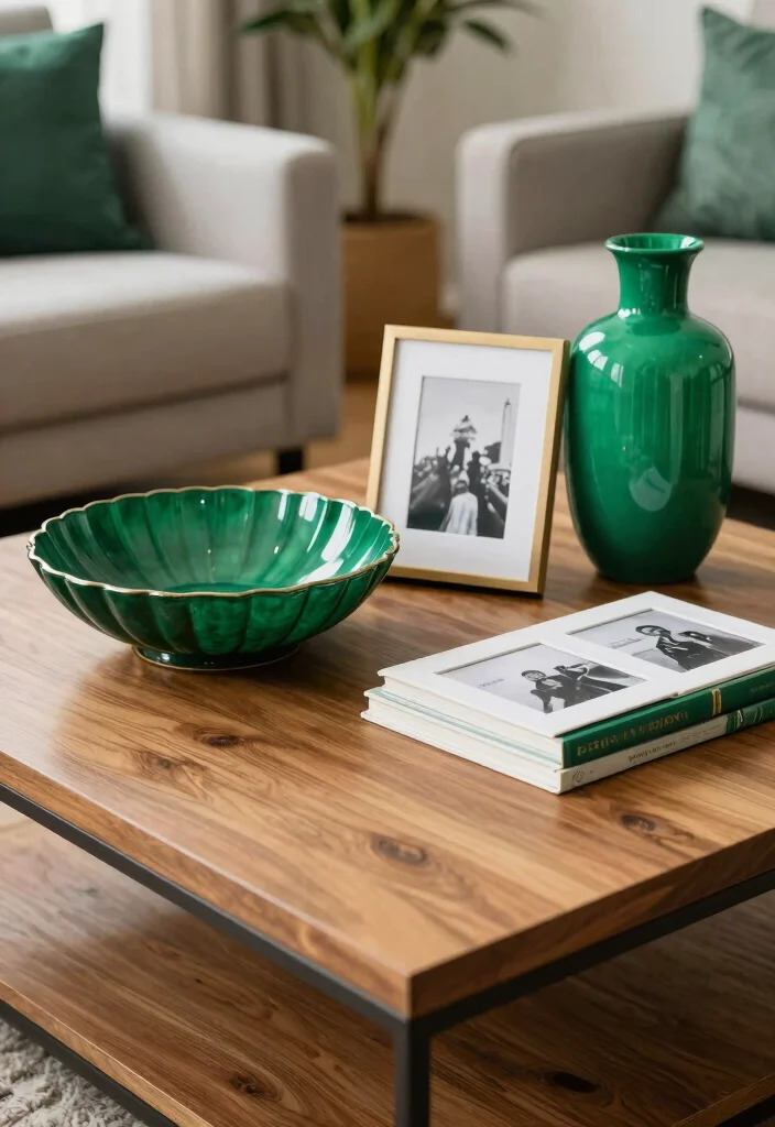 17 Emerald Green Living Room Decor Ideas Rich Luxe Vibes - 16. Emerald Green Accessories 1