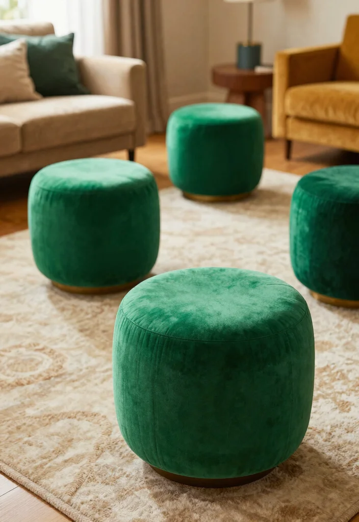 17 Emerald Green Living Room Decor Ideas Rich Luxe Vibes - 17. Emerald Green Accent Stools 1