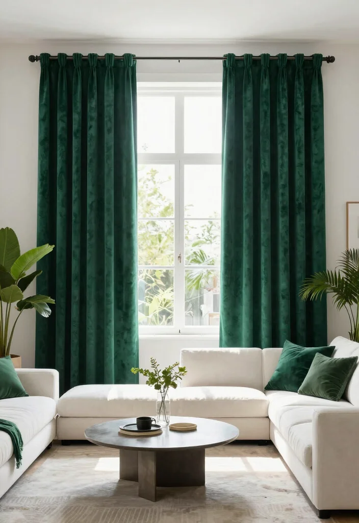 17 Emerald Green Living Room Decor Ideas Rich Luxe Vibes - 3. Emerald Green Curtains 1