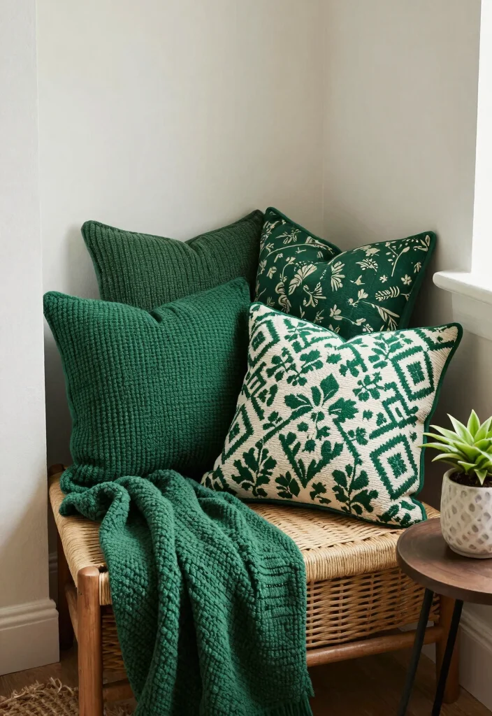17 Emerald Green Living Room Decor Ideas Rich Luxe Vibes - 4. Bohemian Throw Pillows 1