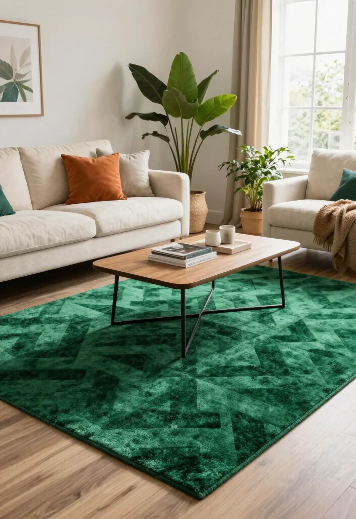 17 Emerald Green Living Room Decor Ideas Rich Luxe Vibes - 5. Emerald Green Rugs 1