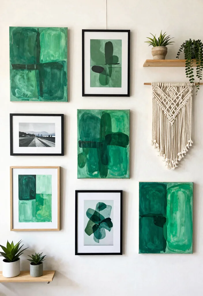 17 Emerald Green Living Room Decor Ideas Rich Luxe Vibes - 6. Art and Wall Decor 1