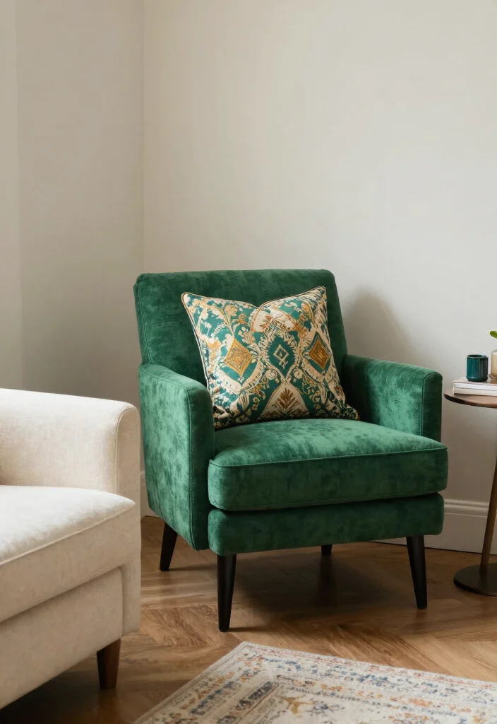 17 Emerald Green Living Room Decor Ideas Rich Luxe Vibes - 7. Emerald Green Furniture Accents 1