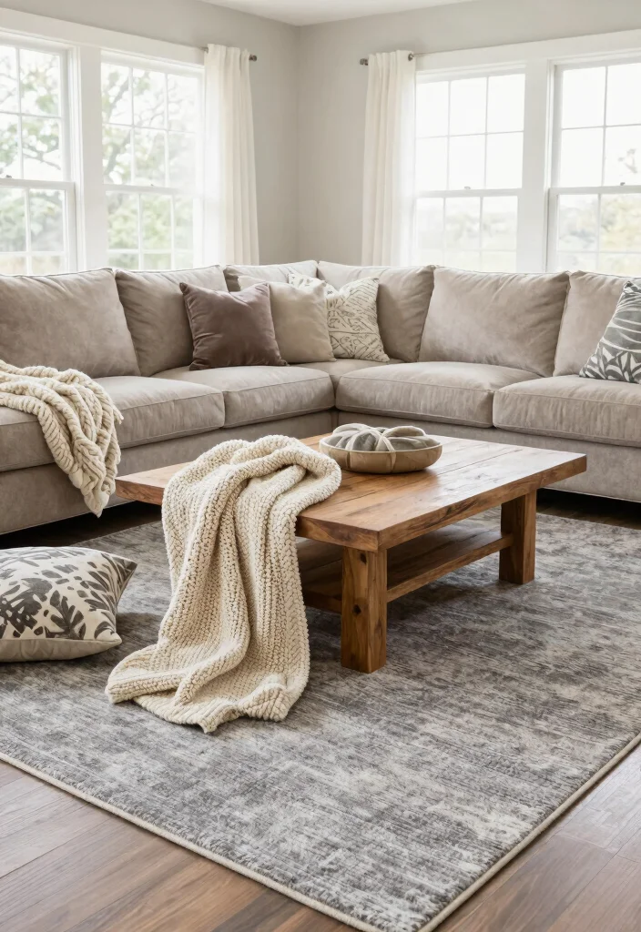 17 Gray Rug Living Room Ideas: Neutral Modern Base - 1. Layered Textures for Depth 1