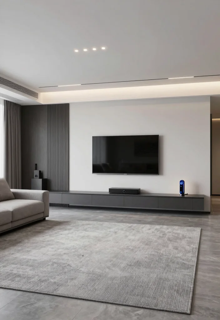 17 Gray Rug Living Room Ideas: Neutral Modern Base - 17. Smart Technology Integration 1