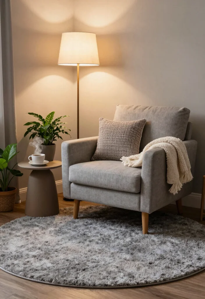 17 Gray Rug Living Room Ideas: Neutral Modern Base - 3. Cozy Corner Nook 1